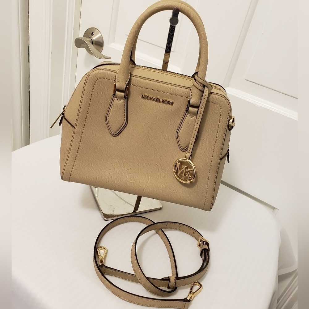 Michael Kors Ayden Dome Satchel/crossbody Beige/goldtone Hardware